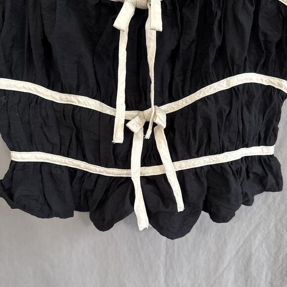 Thirty Thirty LA Crop Top Ruffle‎ Bow Ties Black Cream Coquette Y2K Women's M - Picture 5 of 12